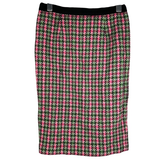 BODEN Women's Pencil Skirt Size 6 Notre Dame Pink Green Black Check Wool Blend - Picture 1 of 8